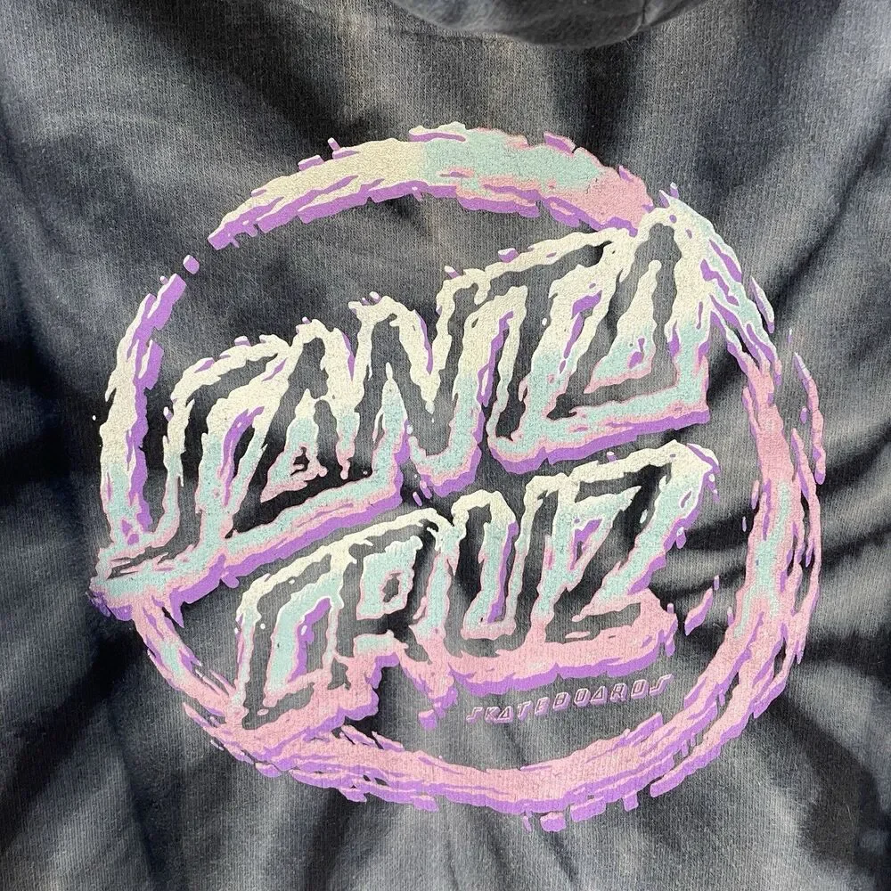 Santa Cruz Colortone Adult M Gray Black Tie Dye Hoodie Sweatshirt - Picture 4 of 8